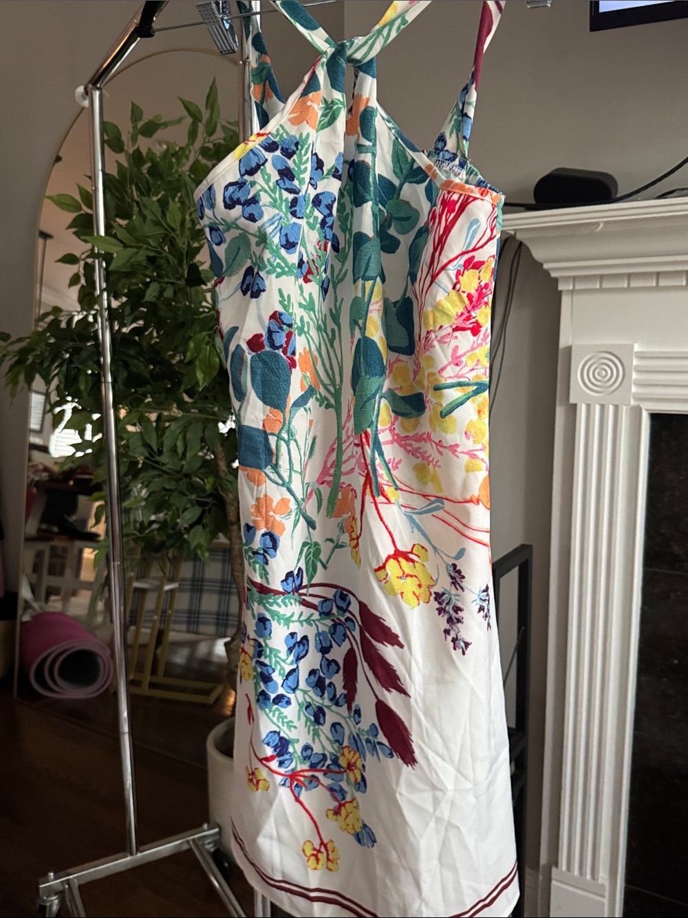 White Floral Sundress with Multicolor Botanical Print